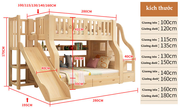 kích thước giường tầng trẻ em