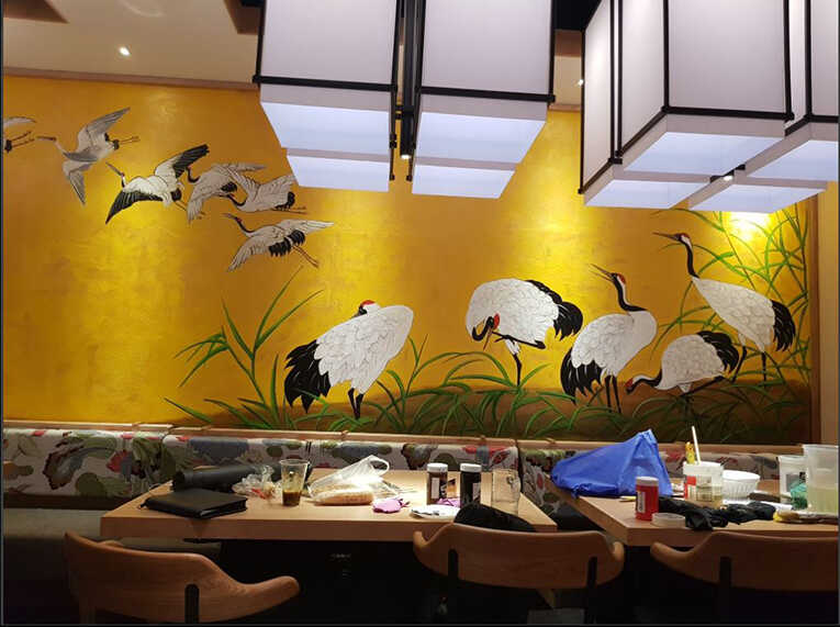tranh ve co cho nha hang vẽ tranh tường nhà hàng