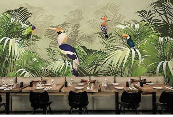 tranh ve tuong rung nhiet doi nha hang vẽ tranh tường nhà hàng